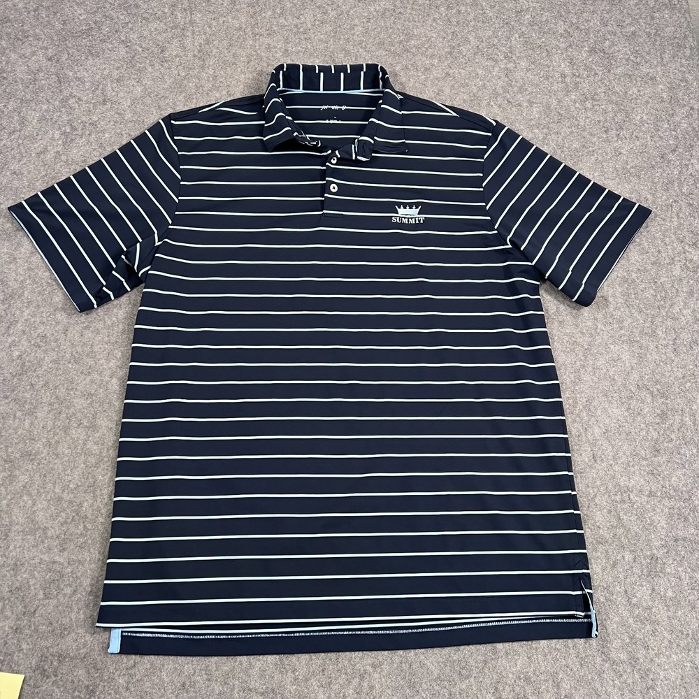 Johnnie-O Navy Blue Striped Summit Short Sleeve Polo Shirt‎ Men's Size XL